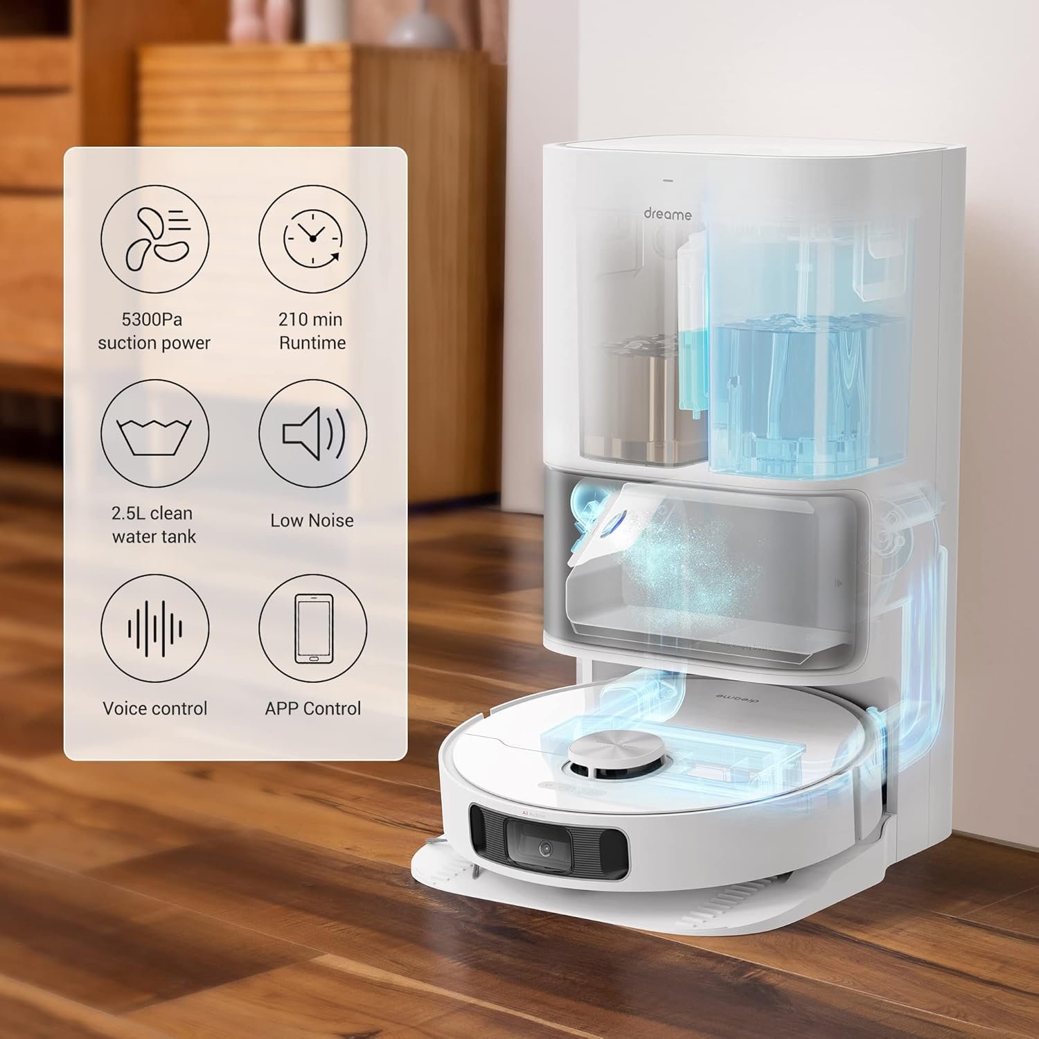 DREAME L10s Ultra Robot Vacuum Cleaner Washer with Self-Cleaning Base Station (Dust Drain, Automatic Cleaning) AI Obstacle Detection 3D, 5300Pa Suction Power, 210 Minutes Battery, WiFi/APP/Alexa - Image 4