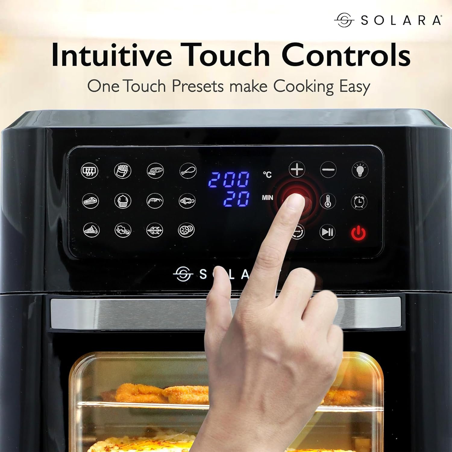 SOLARA 12L Air Fryer Oven for Home Kitchen, 1800W OTG Air Fryer Oven 12 Litre with 12 Presets, 6 Accessories, Grill, Roast, Bake, Reheat, AirFryer OTG, XX-Large, Recipe E-book, 1 Year Warranty, Black - Image 4