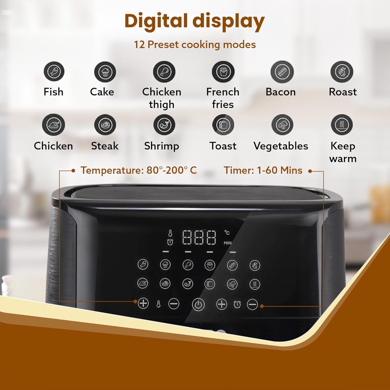 AGARO Elegant Air Fryer, 6.5L, 12 Preset Cooking Modes, 360 Degrees Air Circulation With Variable Temperature Settings, Frying, Grilling, Toasting, Roasting, 1800W, Black. - Image 5