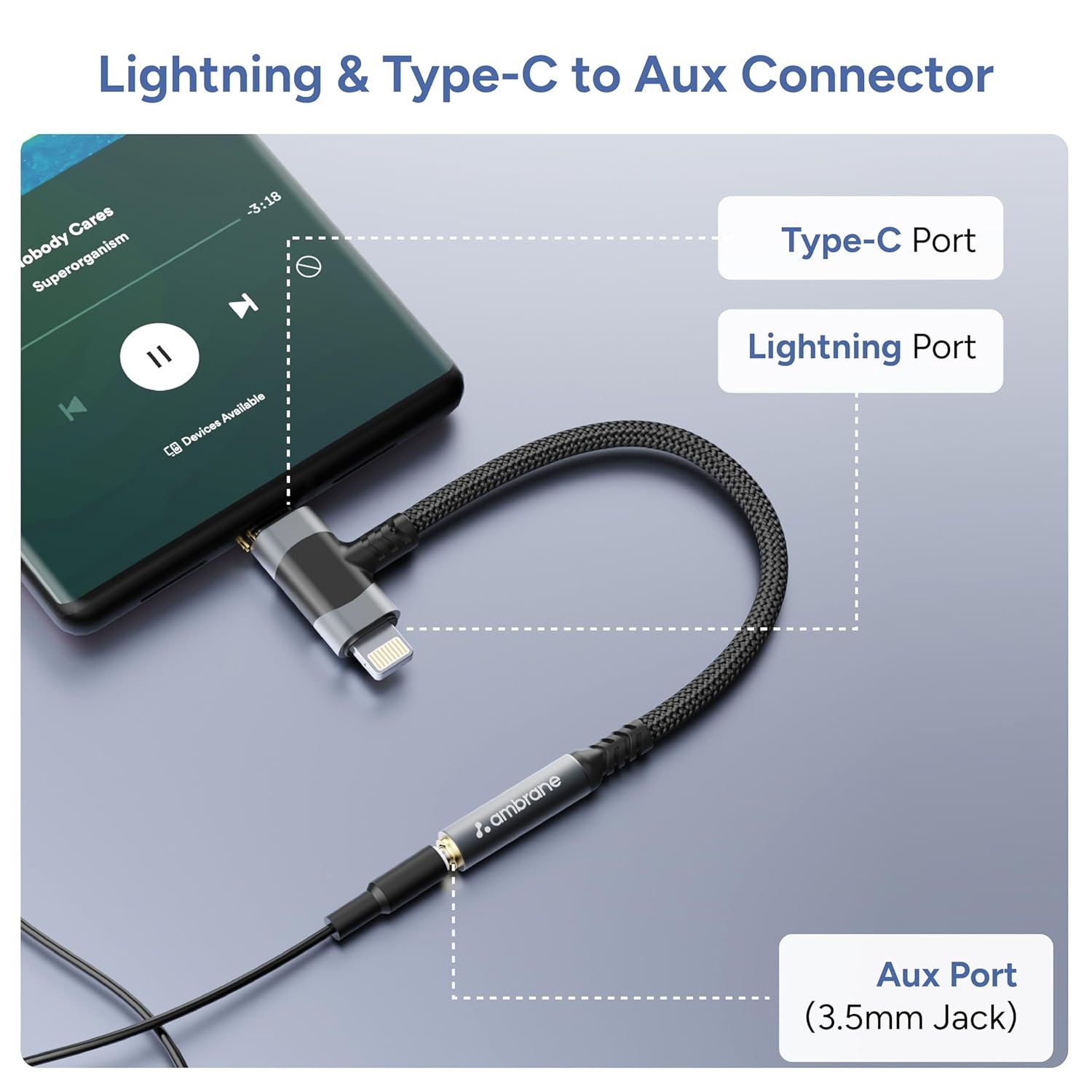 AMBRANE 2 in 1 3.5 mm Audio AUX to Type C Connector, Perfect for Gaming/Playing Music for Type C Devices, Android, iPhone 16/15/Plus/Pro/Max, iPad(AOTG-CL1 Black) - Image 3