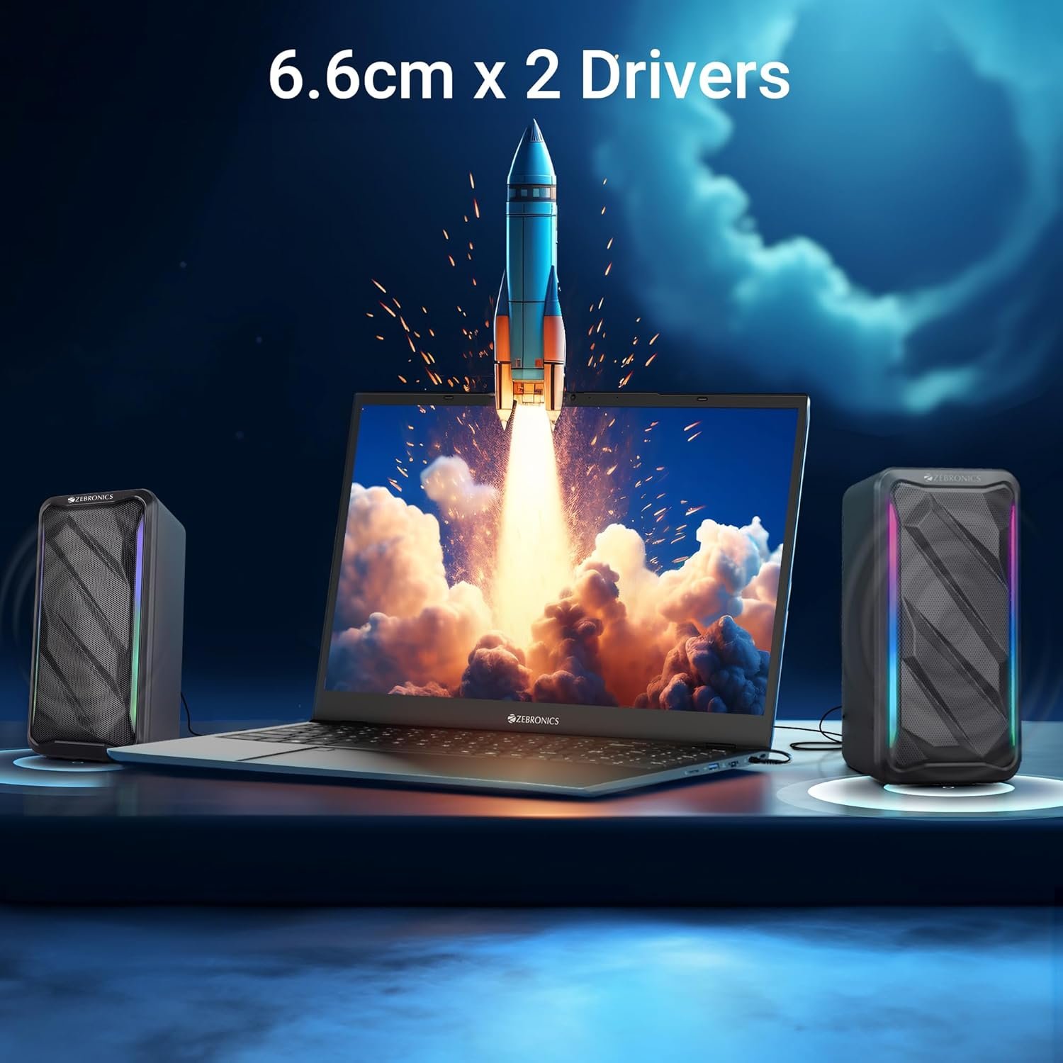 ZEBRONICS Igloo 2, 2.0 USB Computer Speakers, 10 Watts, RGB LED, USB Powered, AUX, Volume Control Pod for PC, Laptops, Desktop (Black) - Image 6