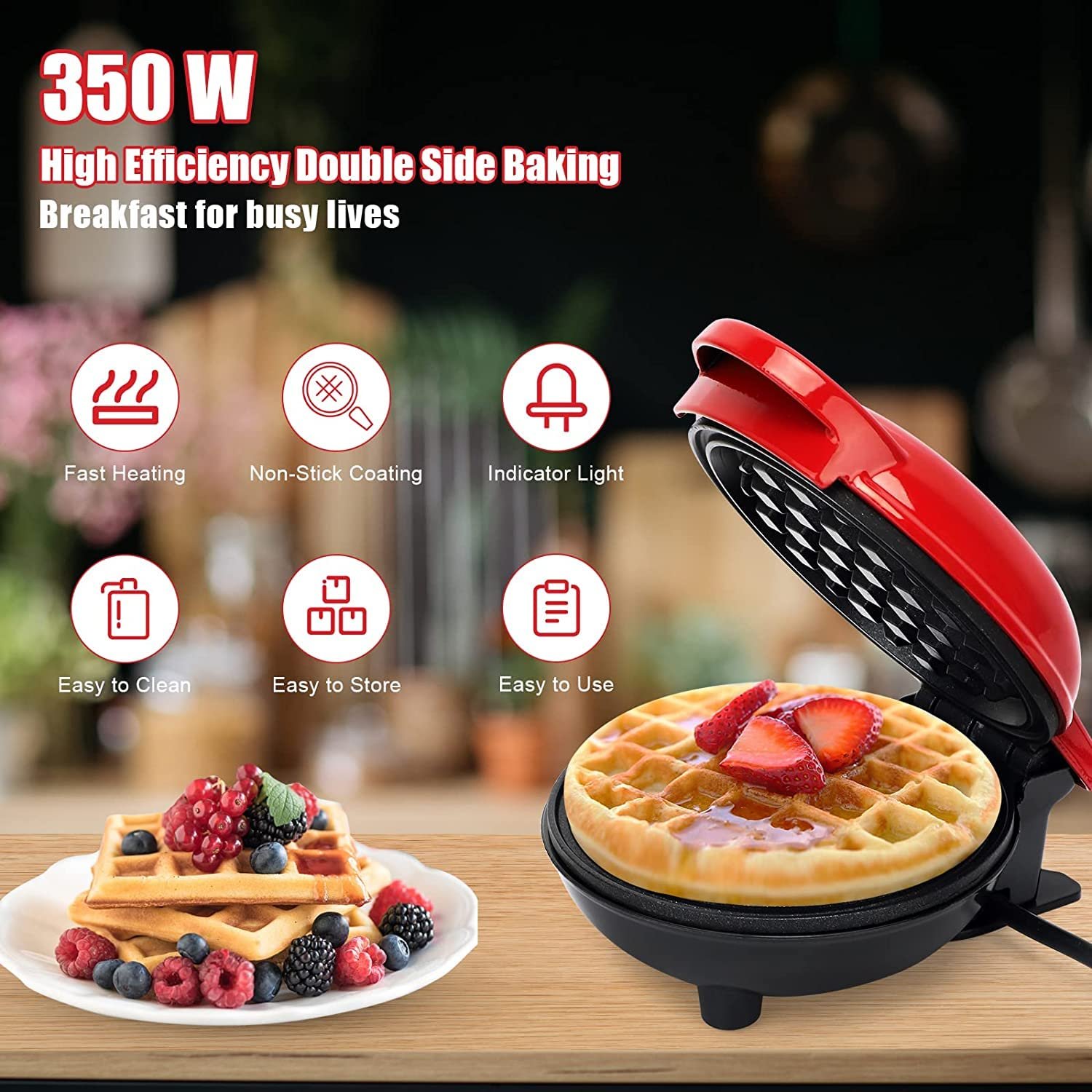 Tasmax Mini Waffle Maker Machine 3 In 1 Waffle Iron Home Appliances Kitchen Easy To Clean, 4 Inch, Perfect For Breakfast,Dessert, Sandwich, Pan Cakes, Other Snacks|Assorted - 350 Watts - Image 3