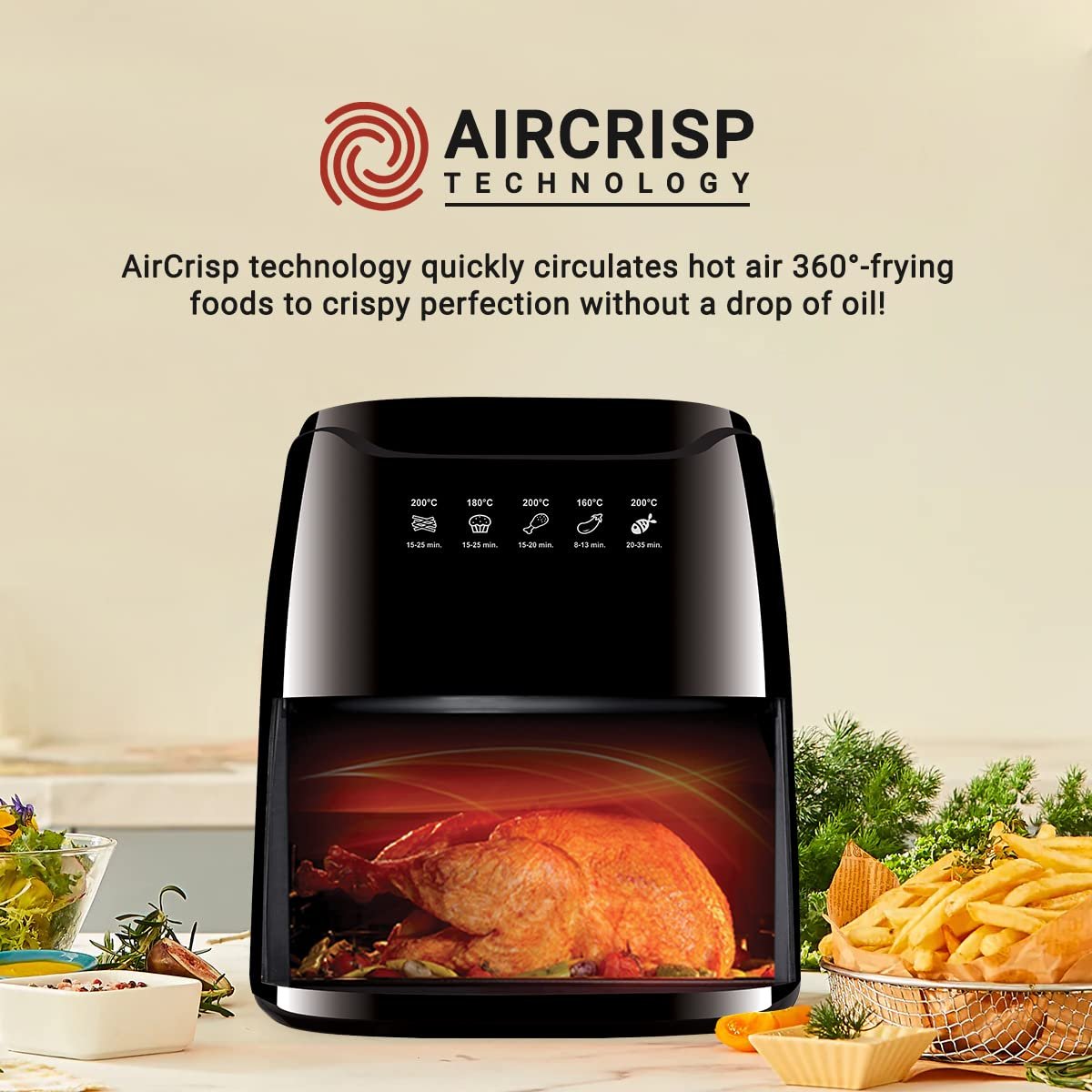 INALSA Air Fryer 4.2 ltr|1400 W with Air Crisp Technology|Temperature & Timer Control|8 Preset Menu & Digital Display|Air fry, Bake,Roast,Reheat,Dehydrate|Airfryer Recipe book(Tasty Fry Digital) - Image 3