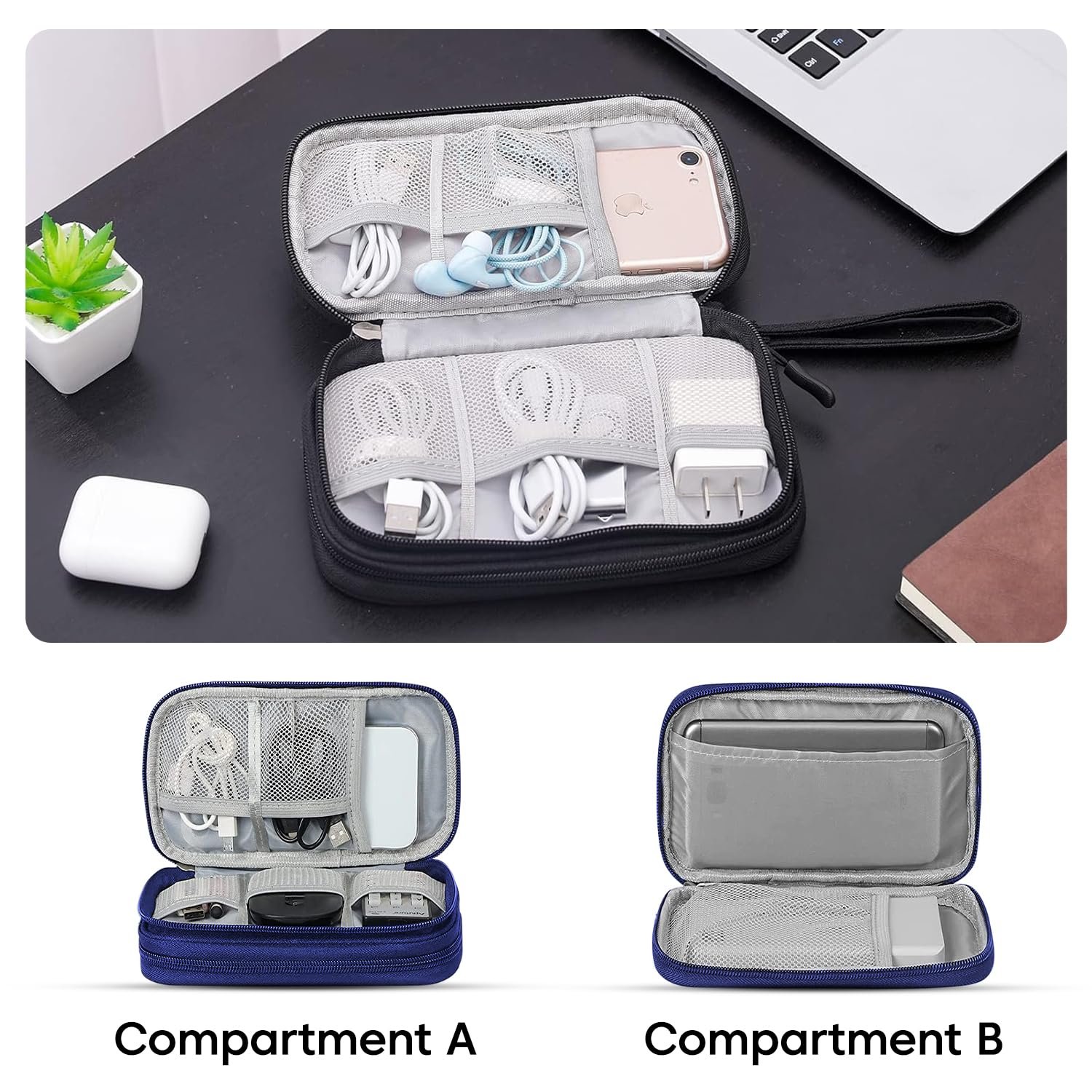 Sounce Portable Tech Organizer Pouch for USB Cables, Chargers, Earphones, Power Banks & Digital Accessories, Travel Carry Case with Mesh Pockets – Compact Size 7.67 x 4.3 Inches - Image 7