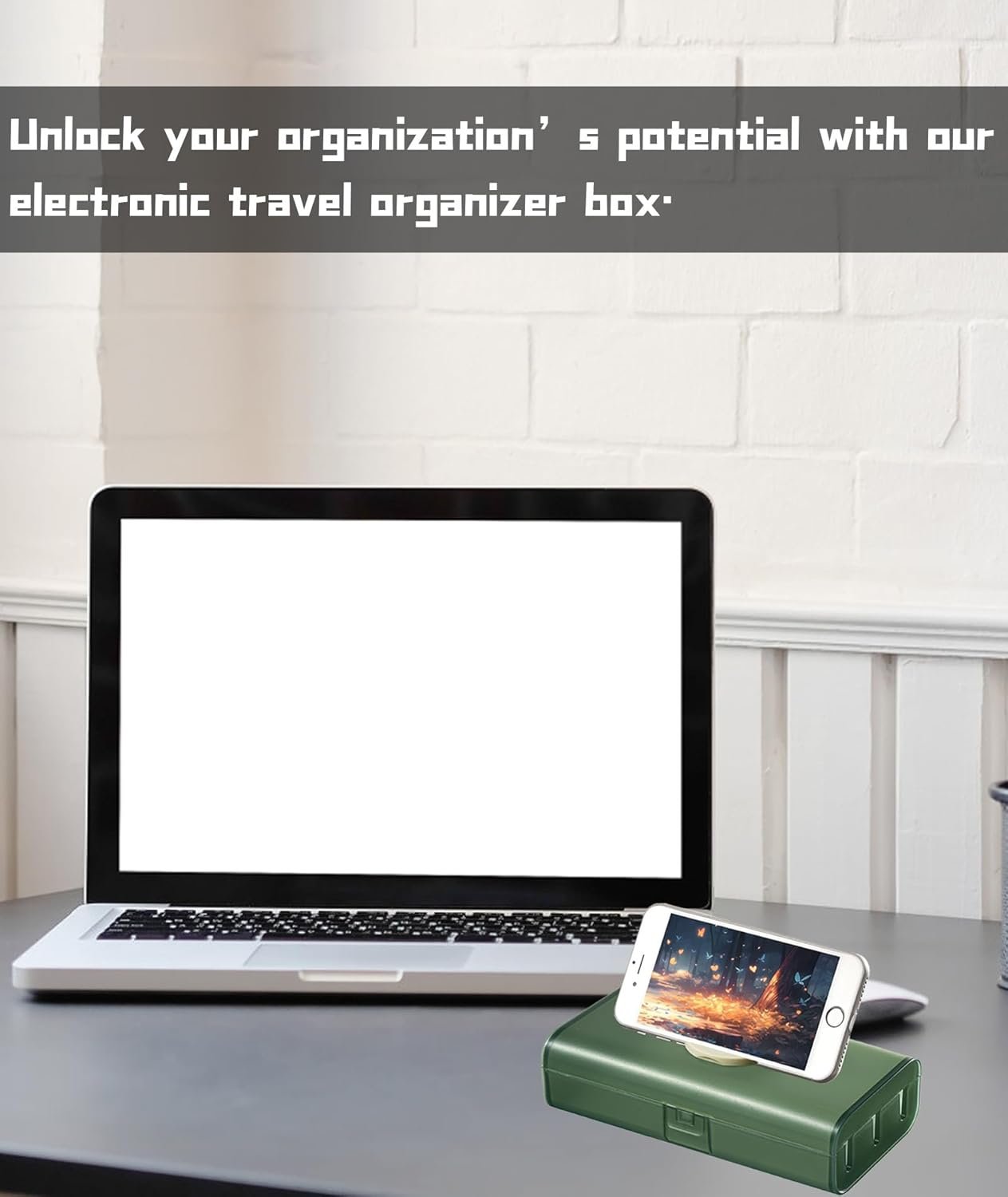 Cable Manager Box, Cable Organisers, 6.22in*3.58in*2.16in Charging Cable Storage Bag Portable Storage Box with Cover and The Bracket (Green) - Image 6