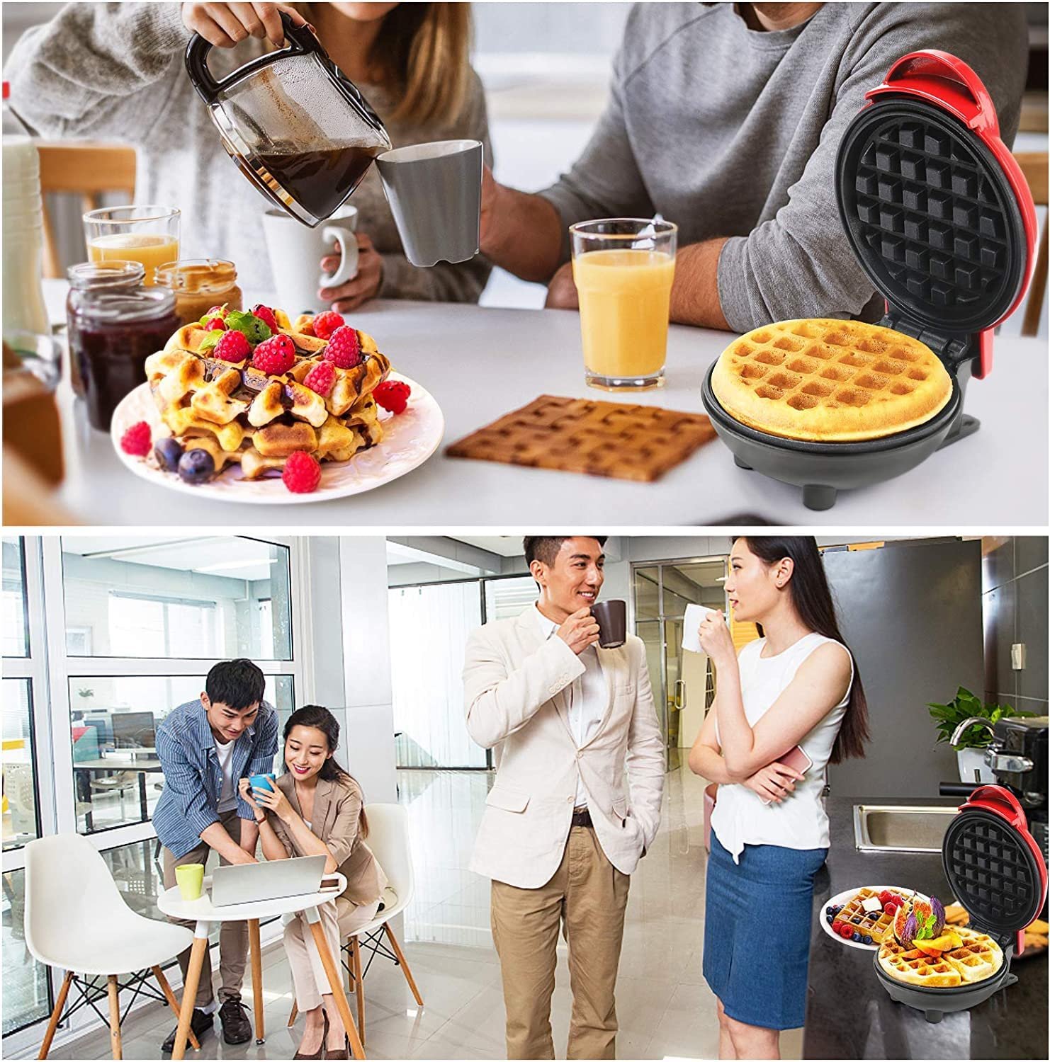 Tasmax Mini Waffle Maker Machine 3 In 1 Waffle Iron Home Appliances Kitchen Easy To Clean, 4 Inch, Perfect For Breakfast,Dessert, Sandwich, Pan Cakes, Other Snacks|Assorted - 350 Watts - Image 4
