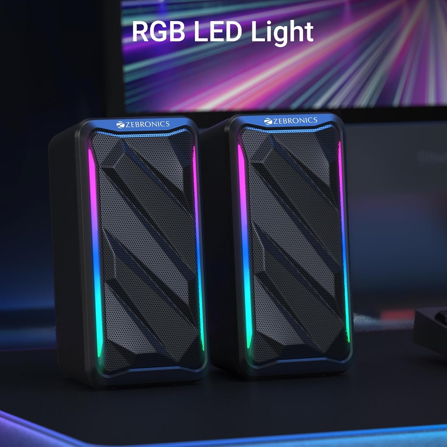 ZEBRONICS Igloo 2, 2.0 USB Computer Speakers, 10 Watts, RGB LED, USB Powered, AUX, Volume Control Pod for PC, Laptops, Desktop (Black) - Image 5