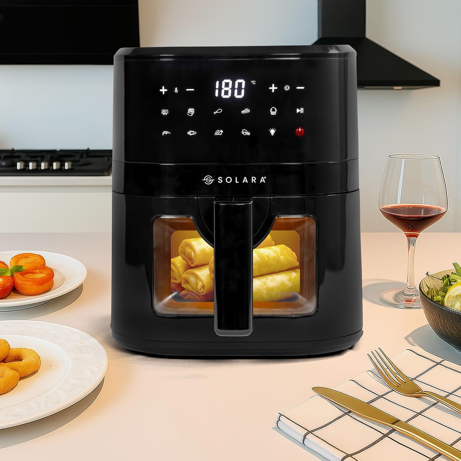 SOLARA Air Fryer For Home 4.5L with See Through Window, 10 Preset menus, 360° High Speed Air Circulation for Fry, Grill, Roast & Bake,Uses upto 90% less fat, 1500 Watts, Digital Touch Control, Black - Image 8