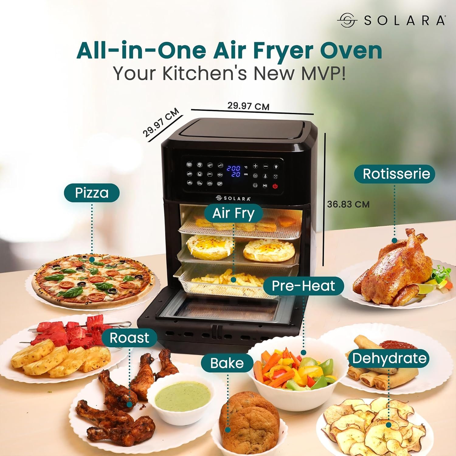 SOLARA 12L Air Fryer Oven for Home Kitchen, 1800W OTG Air Fryer Oven 12 Litre with 12 Presets, 6 Accessories, Grill, Roast, Bake, Reheat, AirFryer OTG, XX-Large, Recipe E-book, 1 Year Warranty, Black - Image 6