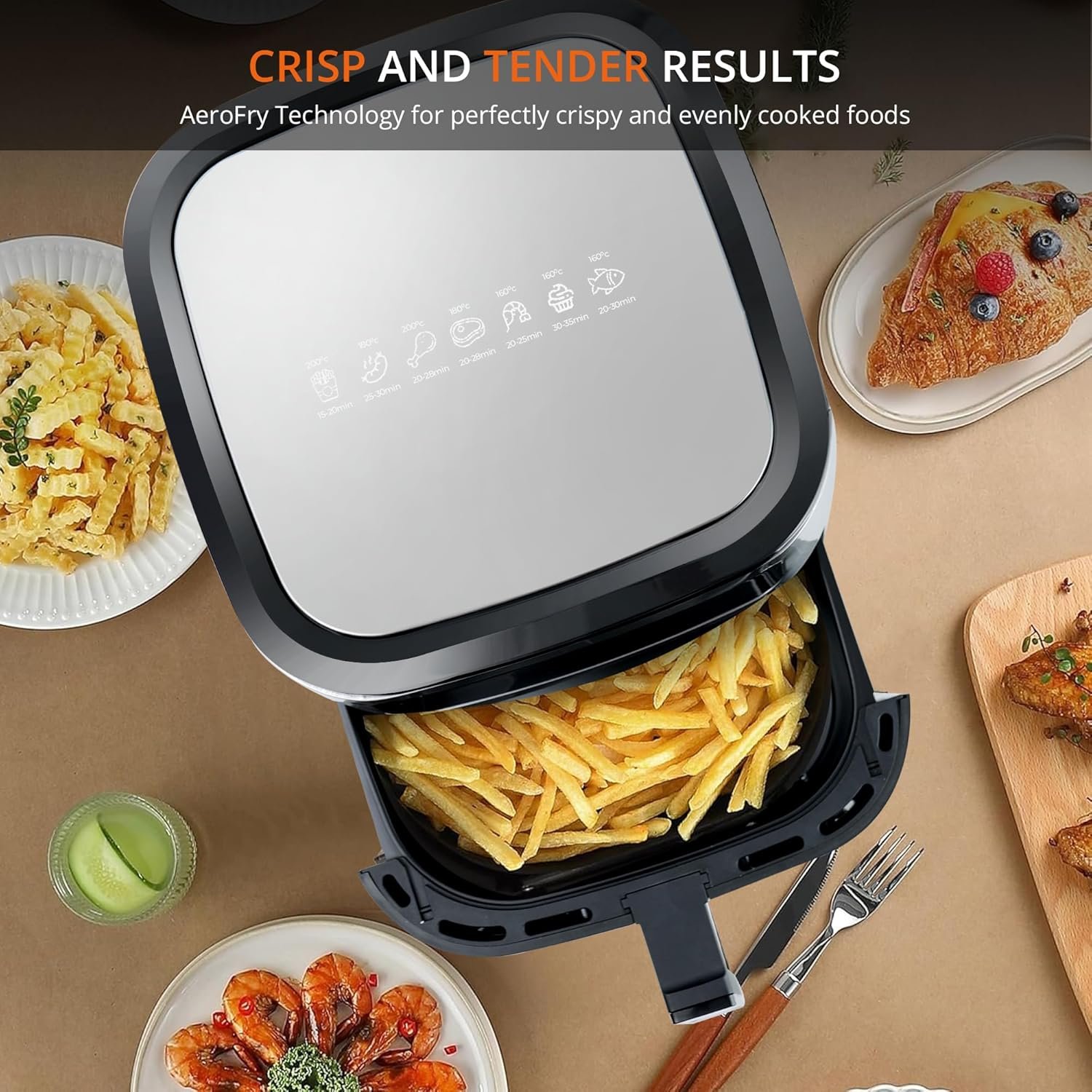 iBELL AEROFRY800 Air Fryer, 8L Capacity, 1800W, Heavy duty, 10 Preset Menu, Touch screen, Multiple Cooking Options, Dishwasher Safe, Non-stick Coating, (Black) - Image 6