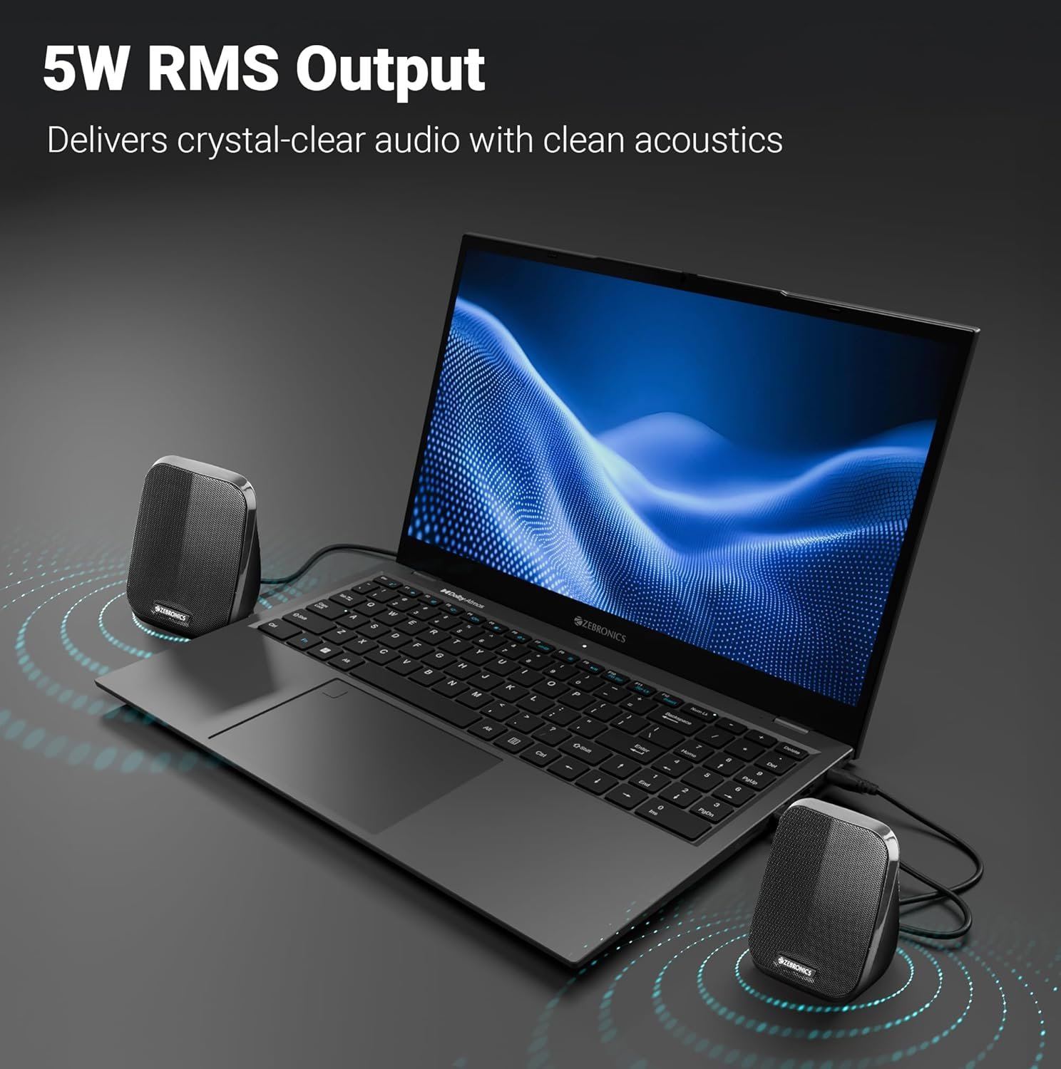 ZEBRONICS Fame, 2.0 USB Computer Speakers, 5 Watts, USB Powered, AUX, Volume Control Pod for PC, Laptops, Desktop - Image 3