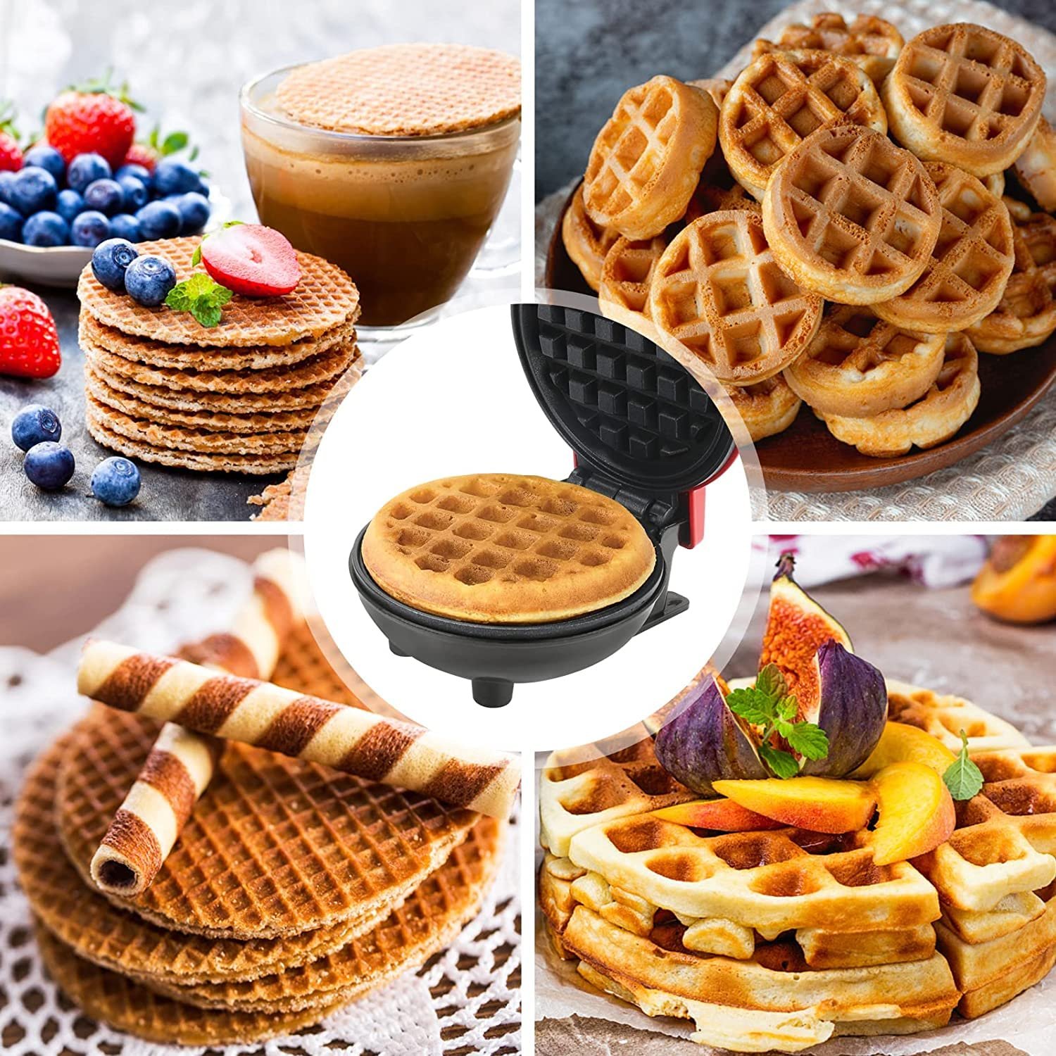 Tasmax Mini Waffle Maker Machine 3 In 1 Waffle Iron Home Appliances Kitchen Easy To Clean, 4 Inch, Perfect For Breakfast,Dessert, Sandwich, Pan Cakes, Other Snacks|Assorted - 350 Watts - Image 6