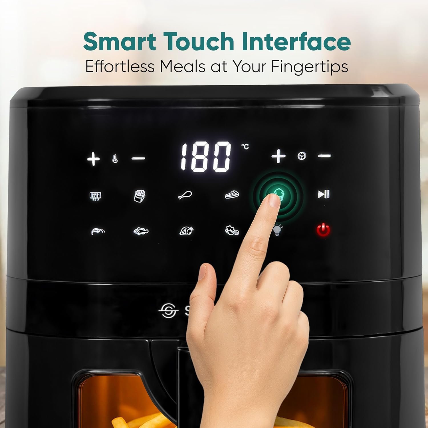 SOLARA Air Fryer For Home 4.5L with See Through Window, 10 Preset menus, 360° High Speed Air Circulation for Fry, Grill, Roast & Bake,Uses upto 90% less fat, 1500 Watts, Digital Touch Control, Black - Image 4
