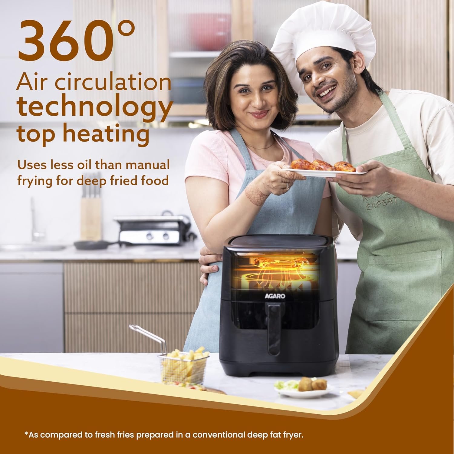 AGARO Elegant Air Fryer, 6.5L, 12 Preset Cooking Modes, 360 Degrees Air Circulation With Variable Temperature Settings, Frying, Grilling, Toasting, Roasting, 1800W, Black. - Image 3