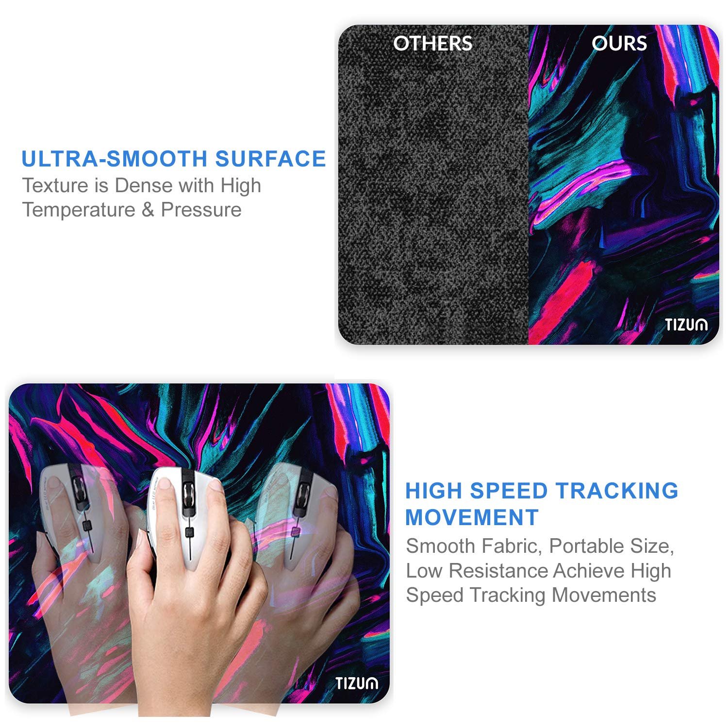 Tizum Mouse Pad Computer Mouse Mat with Anti-Slip Rubber Base & Smooth Mouse Control with Spill-Resistant Surface for Laptop, Notebook, MacBook Pro, Gaming Computer (9.4*7.9 Inches), Beta (Multicolor) - Image 6