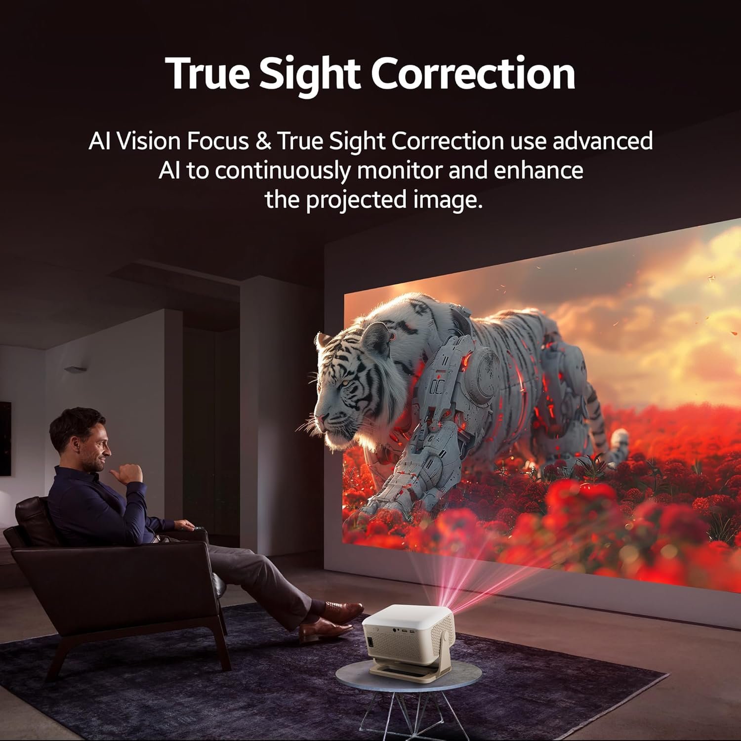 Crossbeats Lumex Cine Smart Home Projector 4k Ultra HD, Native 1080p, Mini Projector for Room,16000 Lumens Android OS, Built-in - Netflix, Prime, YouTube, Portable, Speaker, WiFi, 300" Display Cinema - Image 8