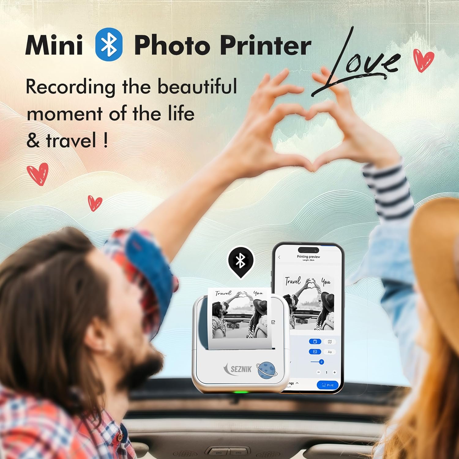 SEZNIK Mini Printer, Wireless Monochrome Home Printers, Thermal, Bluetooth, Portable Pocket Printer, Compatible with Android, iOS Mobile. 1 Year Warranty(Minix-White) - Image 6