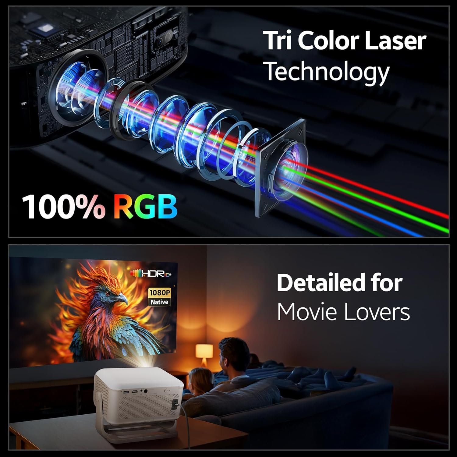 Crossbeats Lumex Cine Smart Home Projector 4k Ultra HD, Native 1080p, Mini Projector for Room,16000 Lumens Android OS, Built-in - Netflix, Prime, YouTube, Portable, Speaker, WiFi, 300" Display Cinema - Image 6