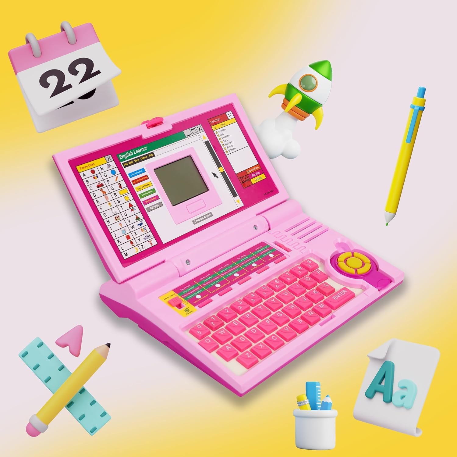 Cable World Educational Laptop Computer Toy for Kids Above 3 Years - 20 Fun Activity Learning Machine, Now Learn Letter, Words, Games, Mathematics, Music, Logic, Memory Tool,Pink - Image 3