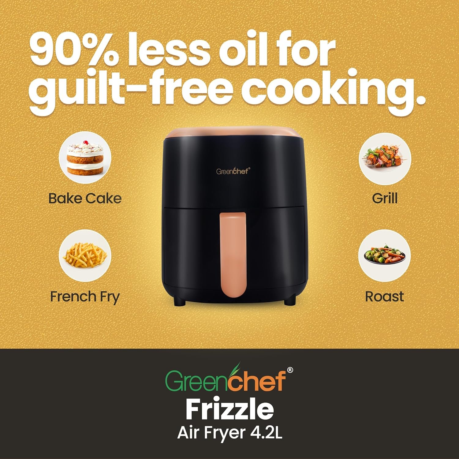 Greenchef Digital Air Fryer Frizzle with Touch Panel, uses up to 90% less fat, 8 Pre-set Menu, 1200W, 4.2 Liter (Black), Large - Image 5