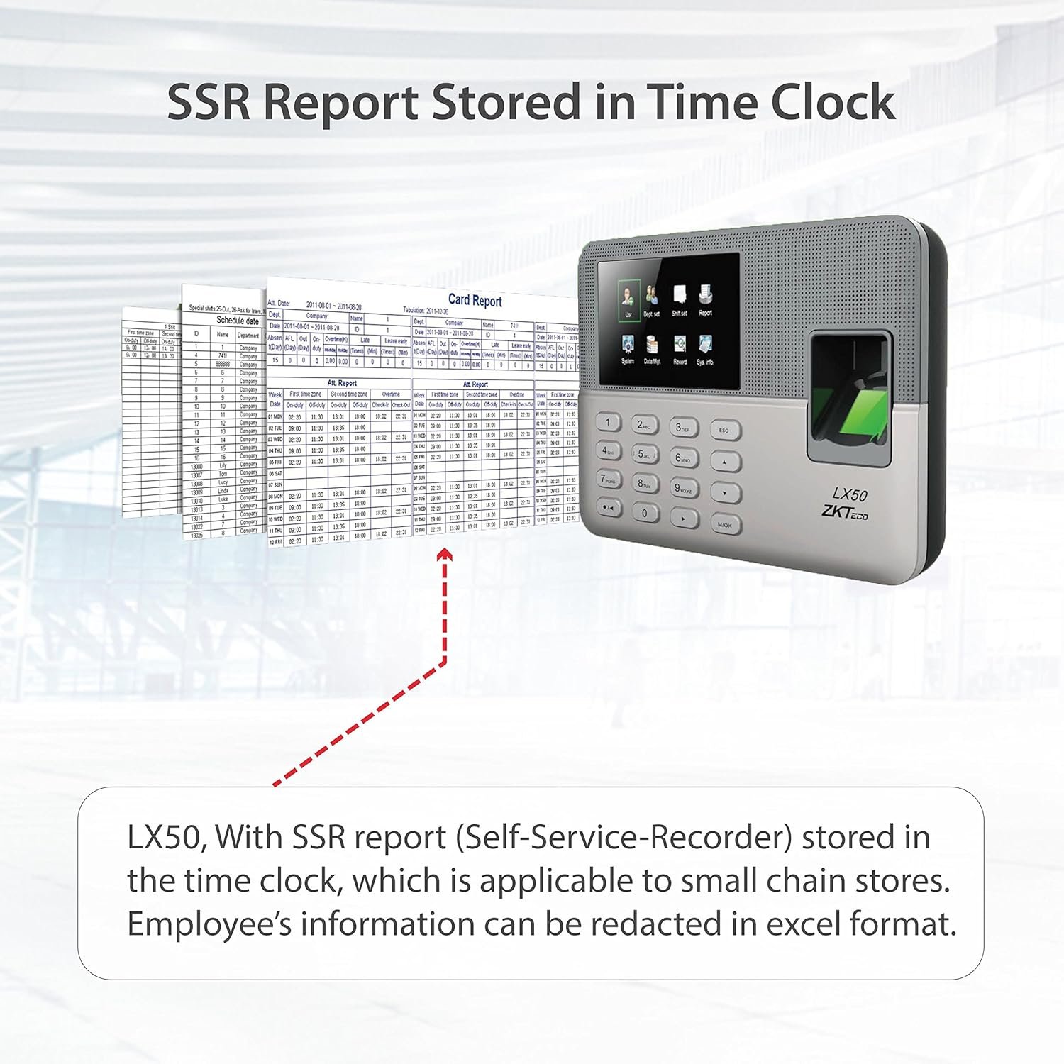 ZKTeco Biometric Fingerprint Time Attendance Digital Clock Employee Checking-in Recorder with Build-in SSR Excel Software (Silver), 20.32x13.2 Cm - Image 7